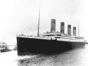 FILE - The Titanic leaves Southampton, England, April 10, 1912, on her maiden voyage. On Thursday, June 27, 2024, the U.S. government officially ended its legal fight against an upcoming expedition to the Titanic shipwreck after the company that owns the ship's salvage rights scaled back its dive plans. (AP Photo, File)