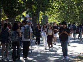 Students walking on the road