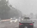 This still image taken from a video posted to X shows flooding in downtown Toronto on July 16, as extreme rainfall hit the city.