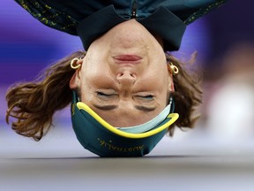 Australia's Rachael Gunn, known as Raygun competes in the Women's Breaking dance Round robin of the Paris 2024 Olympics
