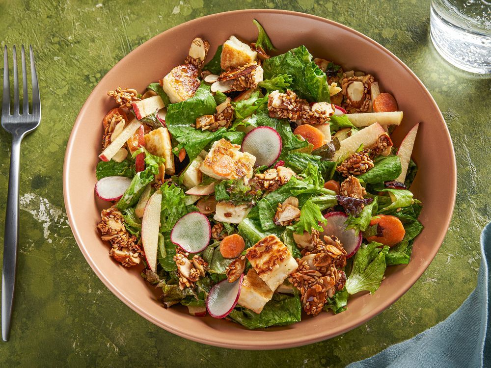 NextImg:This crunchy halloumi salad with tahini dressing hits all the right notes