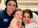 Johnny Gaudreau and wife Meredith with children Noa and Johnny in this Instagram post.