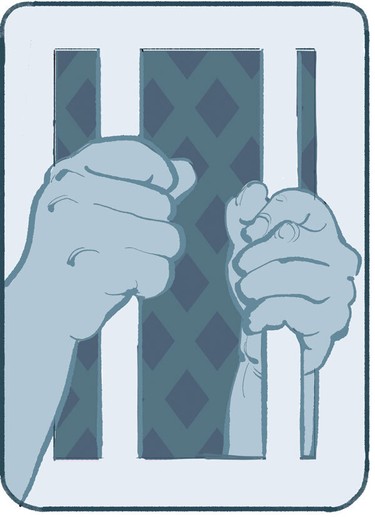 Illustration of conmen behind bars for Jack of Diamonds