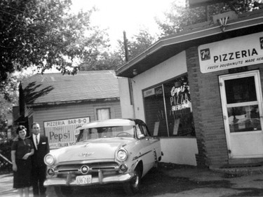 Antonino “Tony” Ciaravino and his wife, Vita, in front of their original diner/pizzeria in Windsor, Ont., circa 1959.