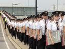 Off-duty Air Canada pilots stage a silent information picket outside Trudeau Airport in Montreal Tuesday August 27, 2024.