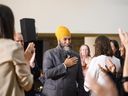 NDP Leader Jagmeet Singh thanks supporters after giving remarks during a press conference in Toronto on Thursday, September 5, 2024. THE CANADIAN PRESS/Christopher Katsarov