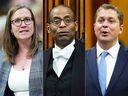 House of Commons Speaker Greg Fergus is caught in the middle of a dispute over Parliamentary privilege between Government House Leader Karina Gould, left, and Conservative House Leader Andrew Scheer, right.