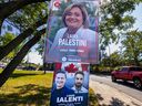 Posters for Liberal candidate Laura Palestini and Conservative candidate Louis Ialenti for the byelection in the LaSalle—Émard—Verdun riding in Montreal. In the end, the Bloc Québécois candidate won and the Liberals were left pointing fingers at each other over the loss.