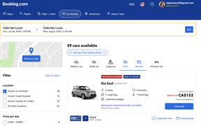 15 per cent Genius discount automatically applied on car rentals through the platform.