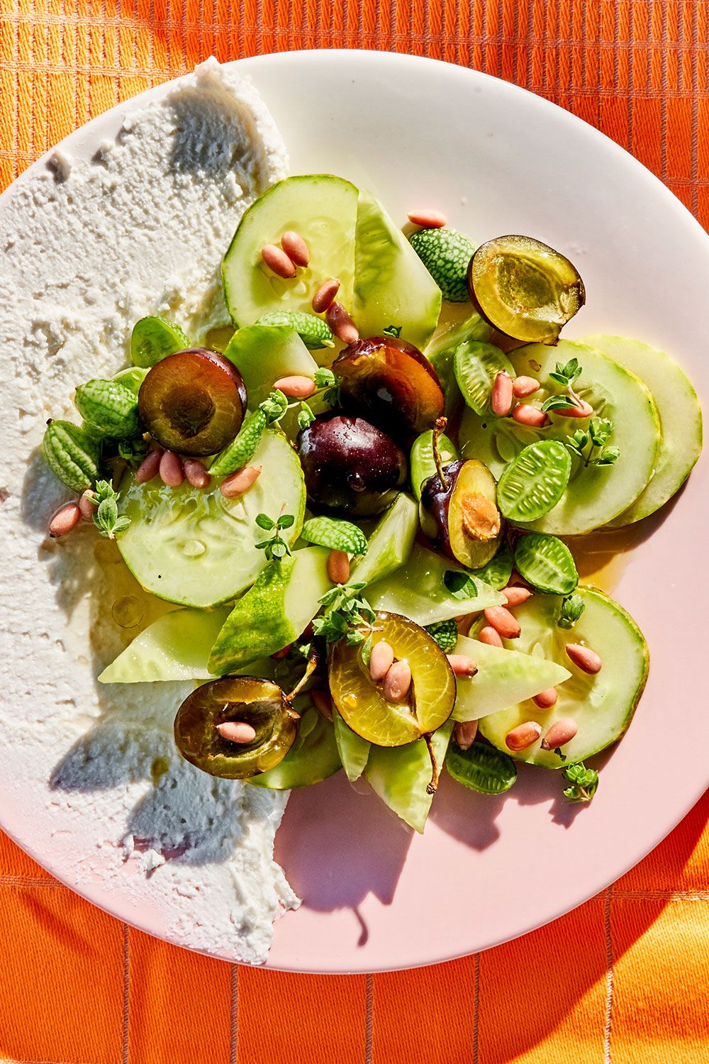 Cucumber, plum and ricotta with citronette