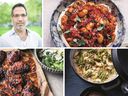Clockwise from top left: chef Yotam Ottolenghi, butter beans with roasted cherry tomatoes, cheeseball lemon rice with chili butter and chicken with Steph's spice. FOOD PHOTOS BY JONATHAN LOVEKIN/AUTHOR PHOTO BY PAL HANSEN