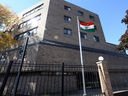 An Indian flag at the High Commission of India on Oct. 3, 2023 in Ottawa.