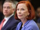 CBC President and Chief Executive Officer Catherine Tait wait to appear at the Heritage Committee in Ottawa on May 7.