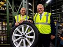 Ontario Economic Development, Job Creation and Trade Minister Vic Fedeli and Premier Doug Ford at an announcement that Goodyear will expand the Napanee plant where it makes tires for EVs, Aug. 12, 2024.