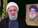 Hezbollah's new leader Naim Qassem during a televised address from an undisclosed location on October 30, 2024.