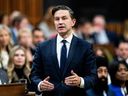 Conservative Leader Pierre Poilievre speaks during question period in the House of Commons in Ottawa, on Wednesday, Oct. 9, 2024.