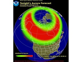An aurora borealis forecast map.