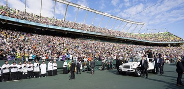 Pope Francis at Commonwealth Stadium, Edmonton, Alberta, in July 2022.
