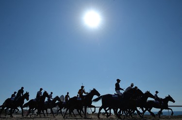 Riders compete in a race at the 2016 World Nomad Games outside Bishkek, Kyrgyzstan.