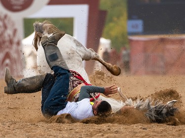 A horseback archer and his mount take a tumble at the 2024 World Nomad Games in Kazakhstan,
