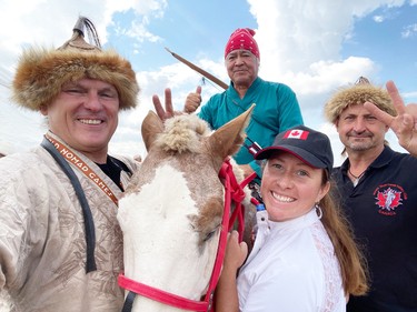 Canada’s horseback archery team, from left, Robert Borsos, Alvin Nelson, Audrey Ann Meloche and Zoltan Csontos at the 2024 World Nomad Games in Kazakhstan.