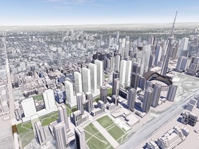 In the Union Station Rail Corridor south of Front Street West, the Rail Deck proposes nine towers of up to 72 storeys and 1,800 residential units, along with retail, offices, daycare facilities and a 210-room hotel.