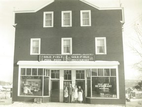 The Gold Field Restaurant in the Northern Ontario gold-mining town of Larder Lake in the 1930s, home to Claudia Krawchuk until the 1960s. Pictured are Claudia’s grandfather with his daughter, Gabrielle, to his left, along with two restaurant employees.