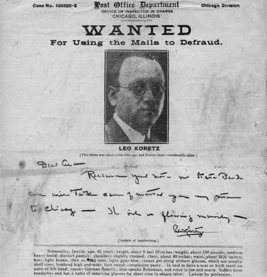 Wanted poster for Leo Koretz.