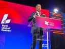 Interim Leader of the Quebec Liberal Party Marc Tanguay speaks at a party convention in Levis, Que. on Friday, November 8, 2024.