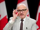 Employment, Workforce Development and Official Languages Minister Randy Boissonnault takes part in a press conference in Ottawa on Tuesday, Oct. 22, 2024.