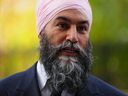NDP Leader Jagmeet Singh arrives to Parliament Hill in Ottawa on Wednesday, Oct. 23, 2024.