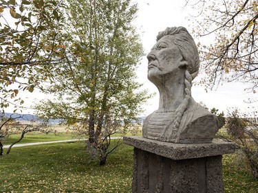 A statue of Chief Plenty Coups at the Chief Plenty Coups State Park in Montana, Tuesday October 22, 2024.