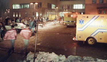 Paramedics race into École Polytechnique to help victims of the attack, which lasted less than 20 minutes and targeted people in a number of rooms.