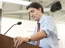 Prime Minister Justin Trudeau speaks at a news conference in Sharon, Ontario, on Thursday November 21, 2024.