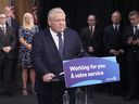 Ontario Premier Doug Ford speaks to members of the media at Queen's Park Legislature in Toronto on Thursday December 12, 2024.