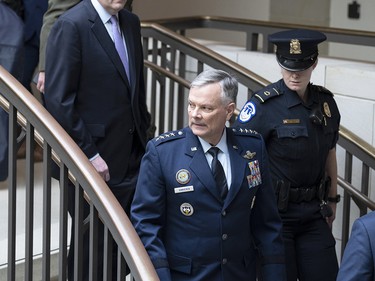 Gen. Glen VanHerck, commander of U.S. Northern Command and Norad, arrives at the U.S. Capitol on Feb. 9, 2023, for a briefing with senators about the Chinese spy balloon.