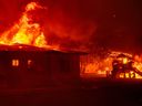 A home is engulfed in flames during the Eaton fire in Pasadena, California on January 7, 2025.