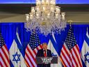 Donald Trump speaks at a remembrance event to mark the first anniversary of the Hamas attack on Israel, at the Trump National Doral golf club in Miami on Oct. 7, 2024.