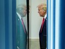 U.S. President Donald Trump arrived at the Brady News Briefing Room in the White House on January 30, 2025 in Washington, DC.