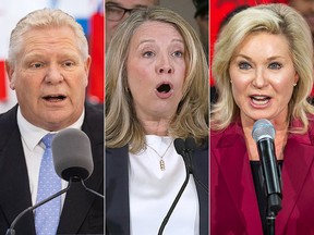 Doug Ford, Marit Stiles and Bonnie Crombie.