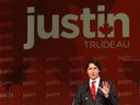 Justin Trudeau makes a speech after winning the Liberal leadership in 2013.