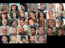 The hostages: Row 1 (L-R): Romi Gonen, Emily Damari, Arbel Yehud, Doron Steinbrecher, Ariel Bibas, Kfir Bibas, Shiri Bibas; Row 2: Liri Albag, Karina Ariev, Agam Berger, Danielle Gilboa, Naama Levy, Ohad Ben-Ami, Gadi Moshe Moses; Row 3: Keith Siegel, Ofer Calderon, Eli Sharabi, Itzik Elgarat, Shlomo Mansour, Ohad Yahalomi, Oded Lifshitz; Row 4: Tsahi Idan, Hisham al-Sayed, Yarden Bibas, Sagui Dekel-Chen, Yair Horn, Omer Wenkert, Sasha Trufanov; Row 5: Eliya Cohen, Or Levy, Avera Mengistu, Tal Shoham, Omer Shem-Tov.