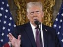 President-elect Donald Trump speaks during a news conference at Mar-a-Lago, Tuesday, Jan. 7, 2025, in Palm Beach, Fla.