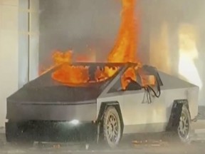 A car in flames.