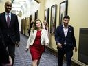 Liberal MP Chrystia Freeland makes her way a meeting of the Liberal caucus on Thursday, Jan. 23, 2025.