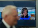 Alberta Premier Danielle Smith joins the first minister's meeting remotely at the Diefenbaker building in Ottawa  on Wednesday, Jan. 15 2025.