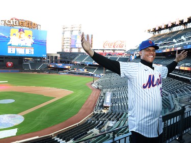 Juan Soto poses at Citi Field on Dec. 12, 2024, after signing with the New York Mets.