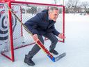 Liberal leadership candidate Mark Carney mugs for the camera at the Riverview Park annual Winter Carnival in Balena Park oon Sunday, Feb. 9. As per current polls, Carney would take control of a Liberal Party not quite as doomed as it was two months ago.