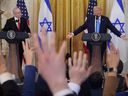 U.S. President Donald Trump and Israeli Prime Minister Benjamin Netanyahu hold a joint news conference at the White House on Feb. 4 in Washington, DC.