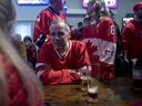 Liberal party leadership candidate Mark Carney speaks to supporters at a watch party for the NHL 4 Nations Face-Off game between the United States and Canada at the Hometown Sports Grill on Feb. 15, 2025 in Ottawa.